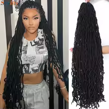36 24 18 Inches Faux Locs Crochet Hair Soft Locs Crochet Hair Pre-looped Goddess Faux locks Curly Wavy Crochet Braids for Women - AliExpress