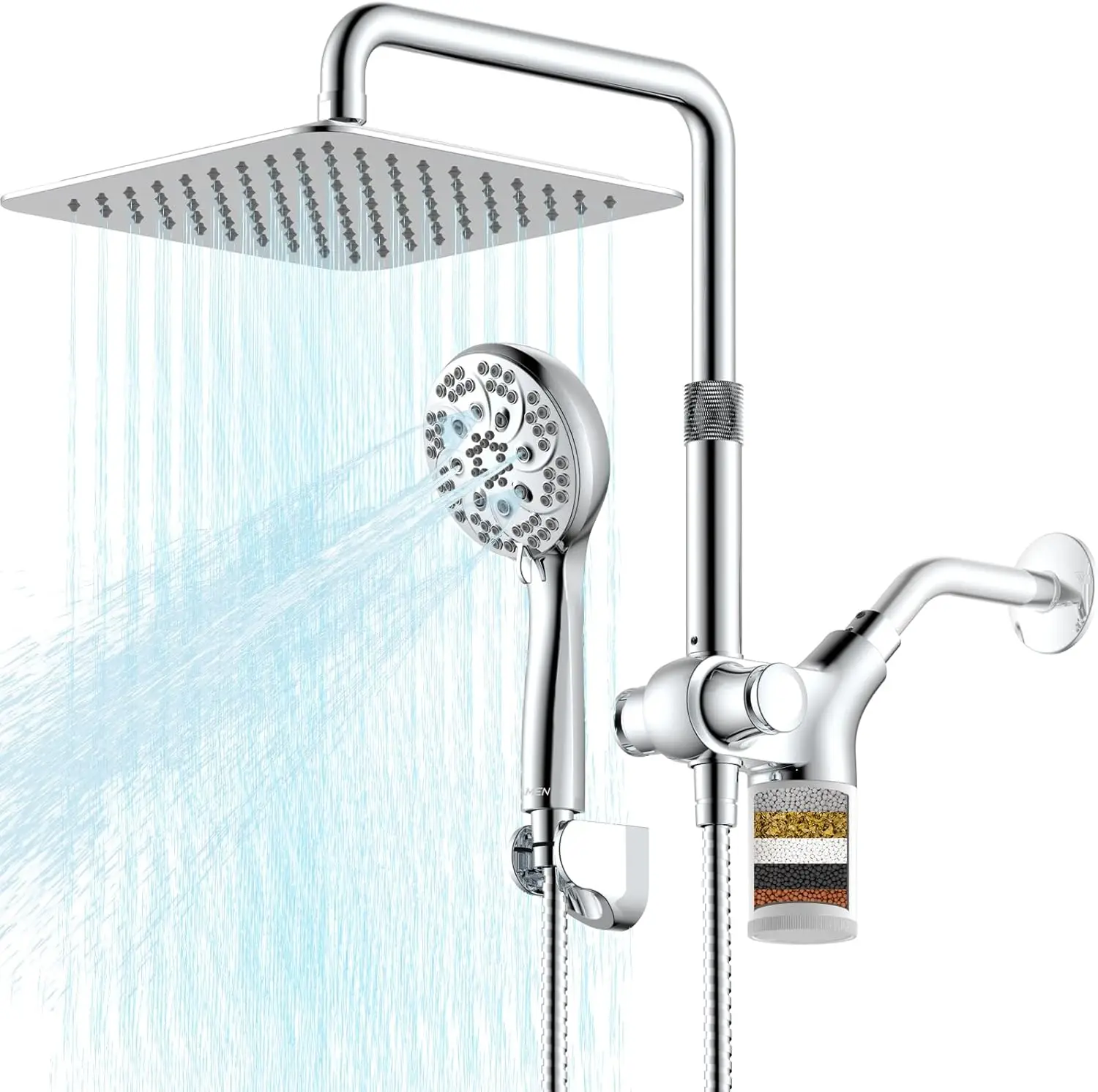 Upgraded Dual Shower Heads Combo, 10 Inch Filtered Shower Head With Handheld (Silver) & 2-Pack Filter Replacement