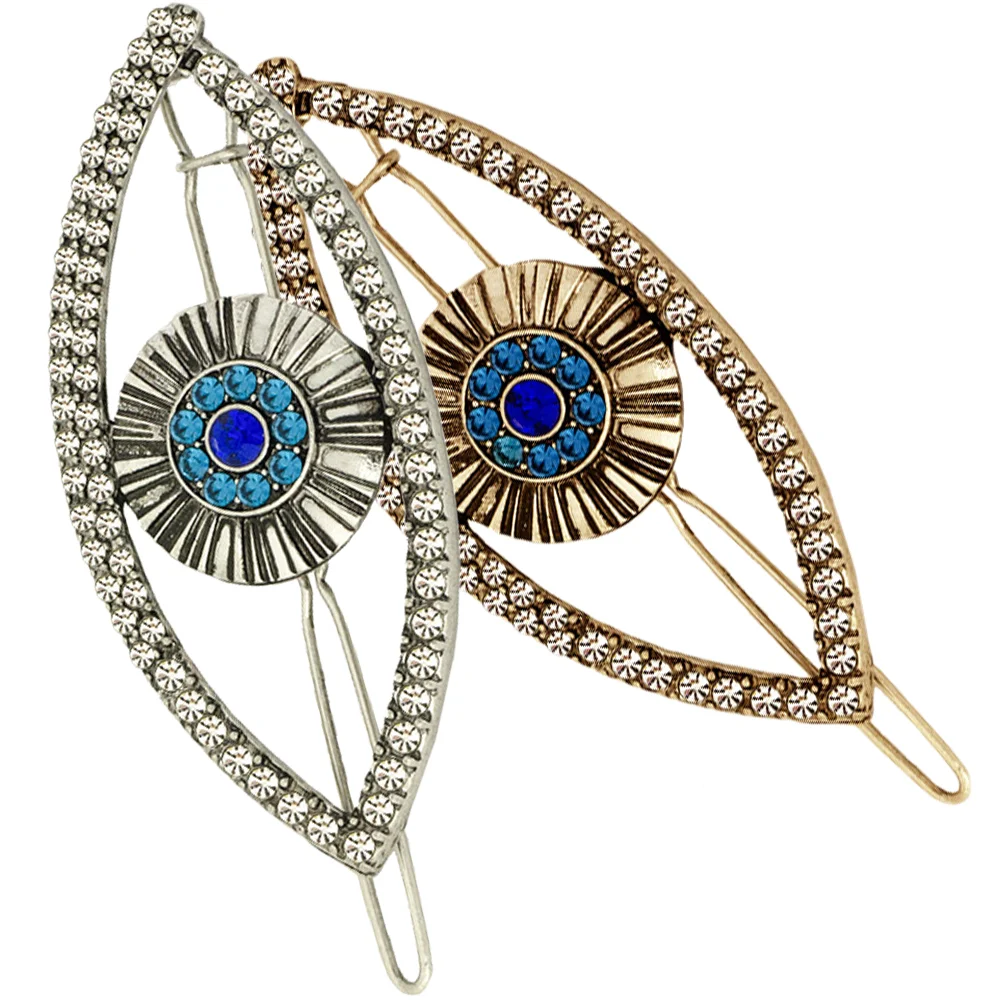 

2 Pcs Hairpin Girls Accessories Jewelry Rhinestone Hairpins Vintage Evil Eye Clip Alloy Women Barrette Bride Pretty Clips for