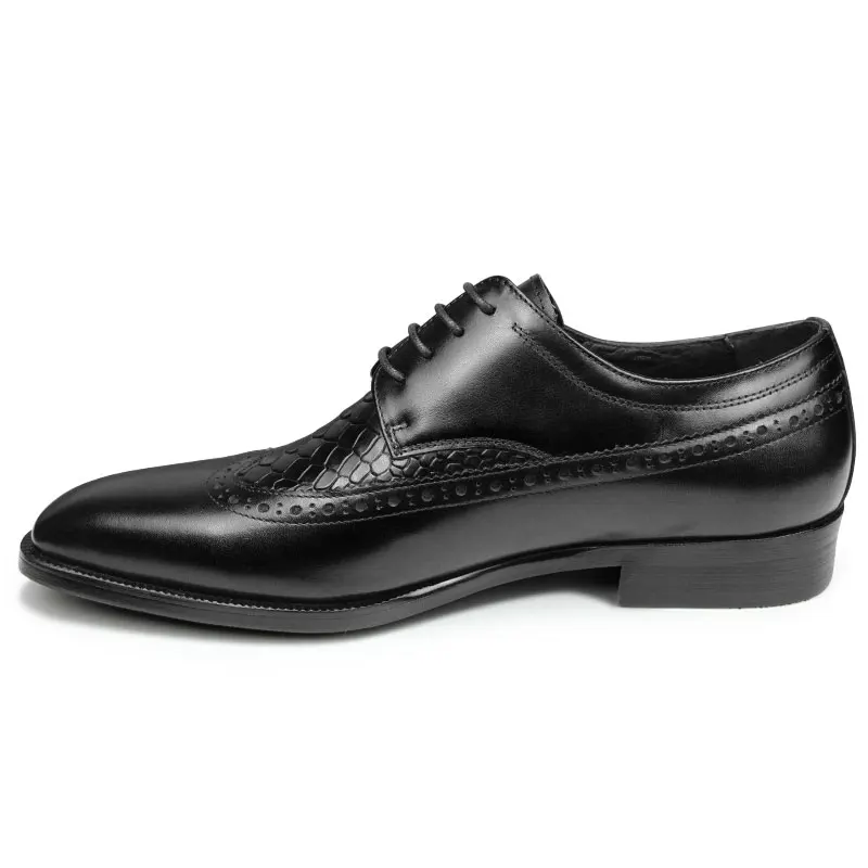 Handmade Lace Up Carved Shoe Crocodile Pattern Derby Brogue Men Dress Shoes British Designer brogue shoes banquet suit shoes