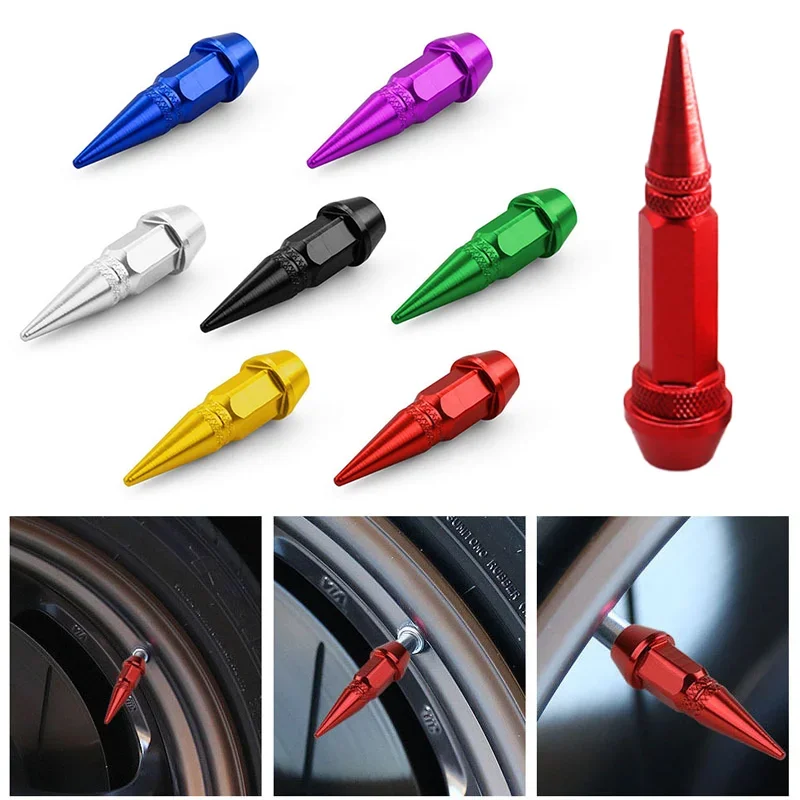New 4pcs Long Pointed Tire Valve Caps for Automobiles and Motorcycles Tire Valve Cover Wear Parts Car Accessories