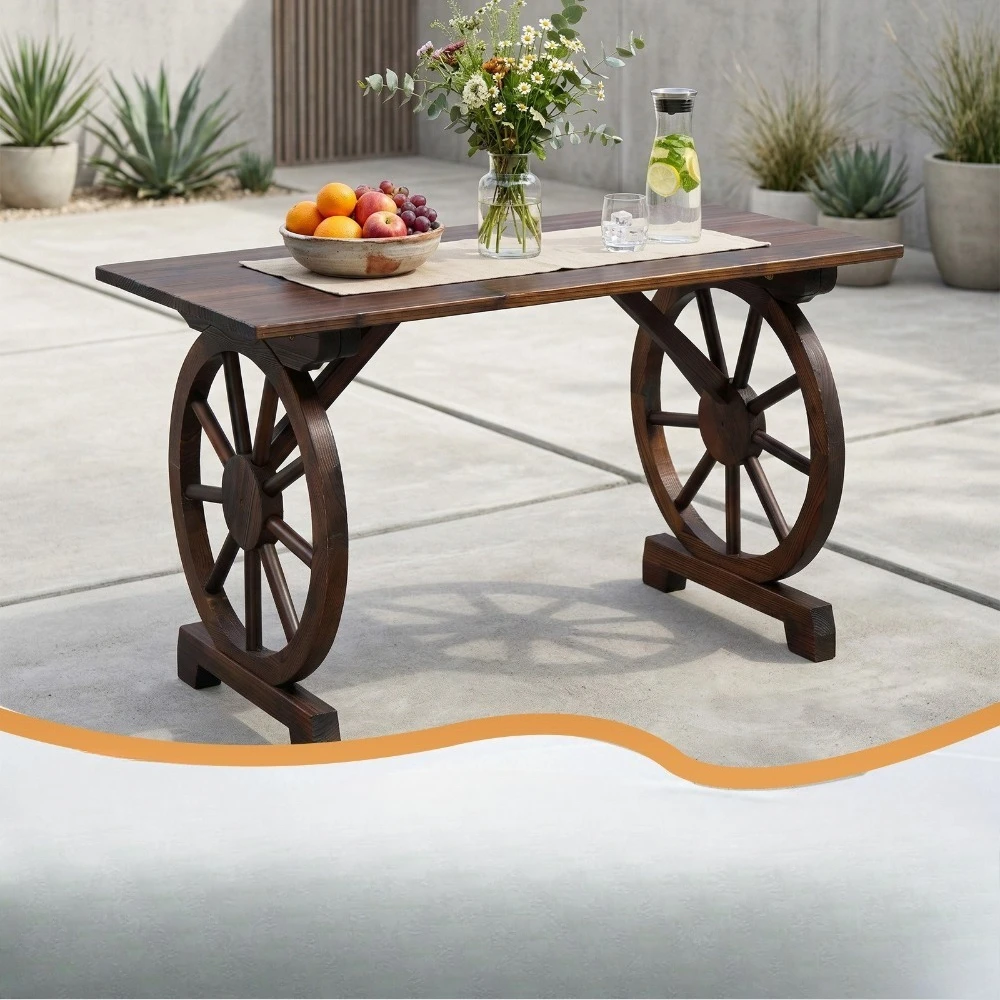 

44in Patio Table Wooden Garden Furniture for Indoor Backyard Park Porch Outdoor