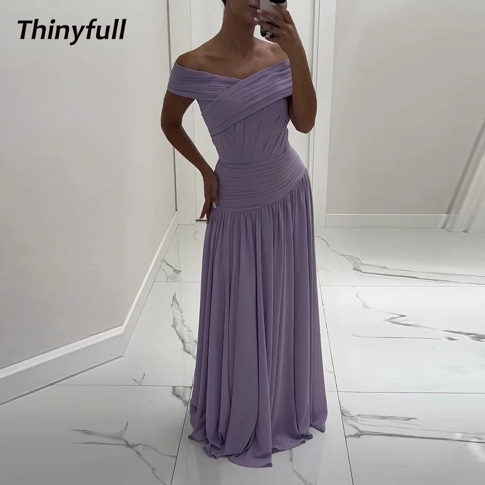 

Thinyfull A-line Chiffon Prom Dress Sleeveless Off Shoulder Pleat Evening Dresses Beach Vacation Gown Robe De Soirée Customized