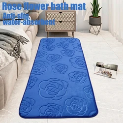 Bath Rugs Rose Flower Embossed Bathroom  Mat Flannel Non-Slip Carpet in Bathtub Floor Rug Shower Room Doormat