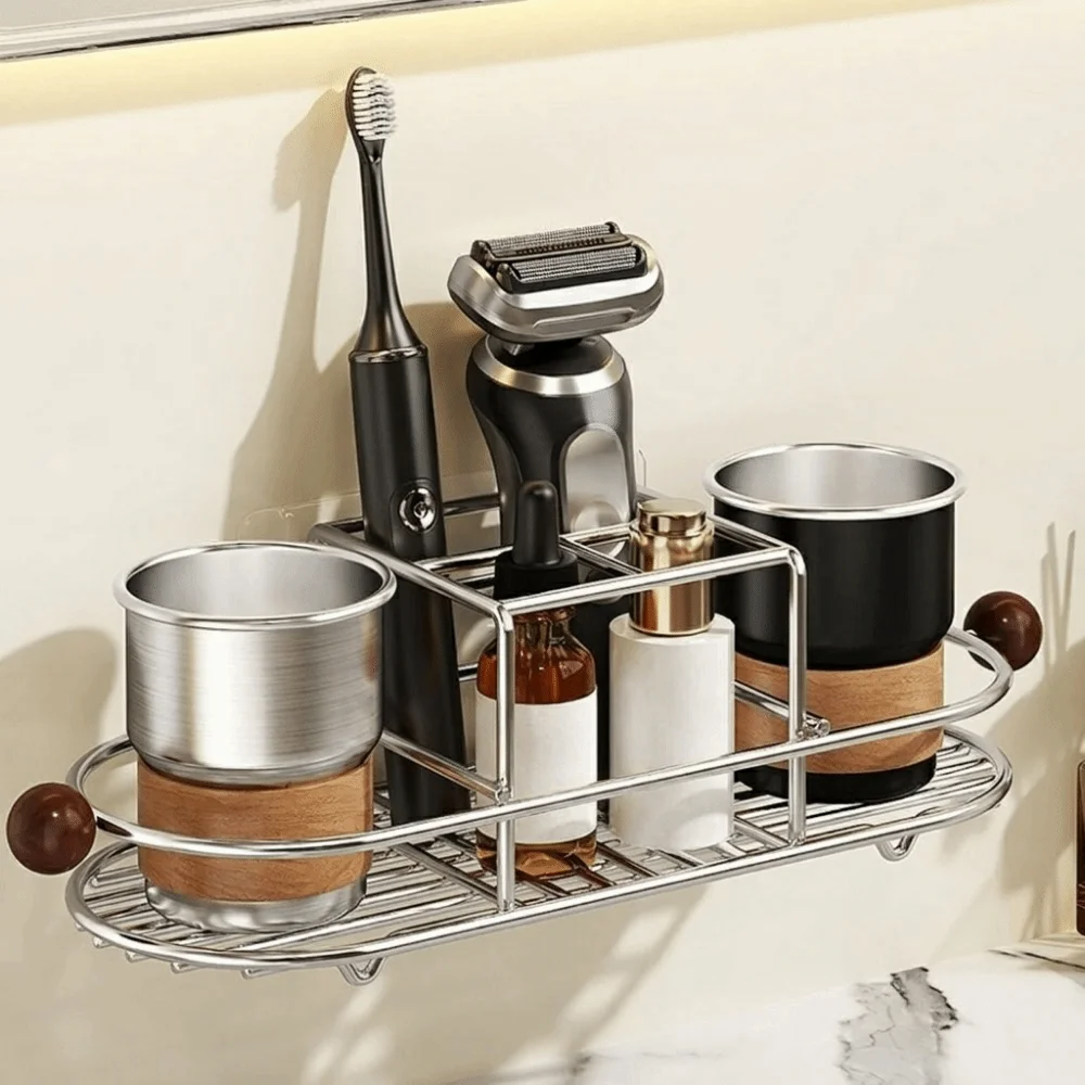 Stainless Steel Toothbrush Holder Quick Dry Rustproof Toothpaste Rack Waterproof Space Saving Cutlery Storage Rack Shower