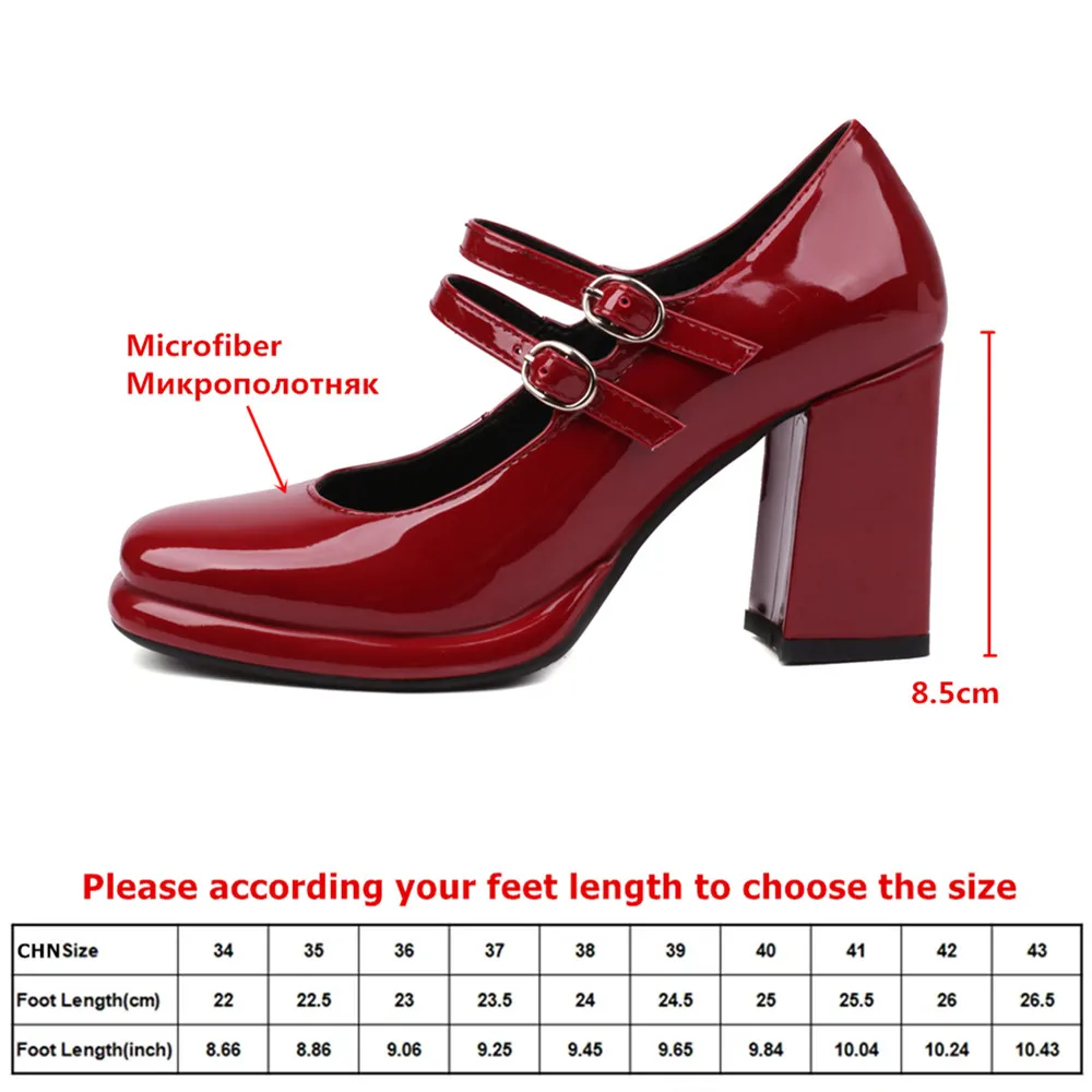 MILI-MIYA Women's Classic Mary Jane Shoes Solid-Color Microfiber Extra-High Block Heel Buckle Design Oversized Casual High Heels