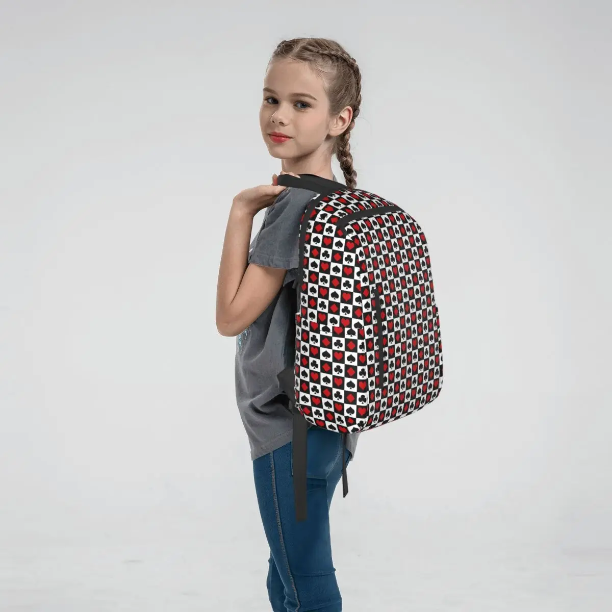 Playing Cards Symbols Pattern Backpack Large Capacity Children BookBag School Bag Shoulder Bags for Men Women