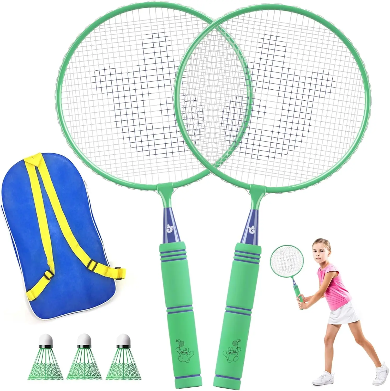 

Kids Badminton Rackets Set with Soft Grip, Lightweight Shuttlecocks and Carry Bag for Indoor Outdoor Play