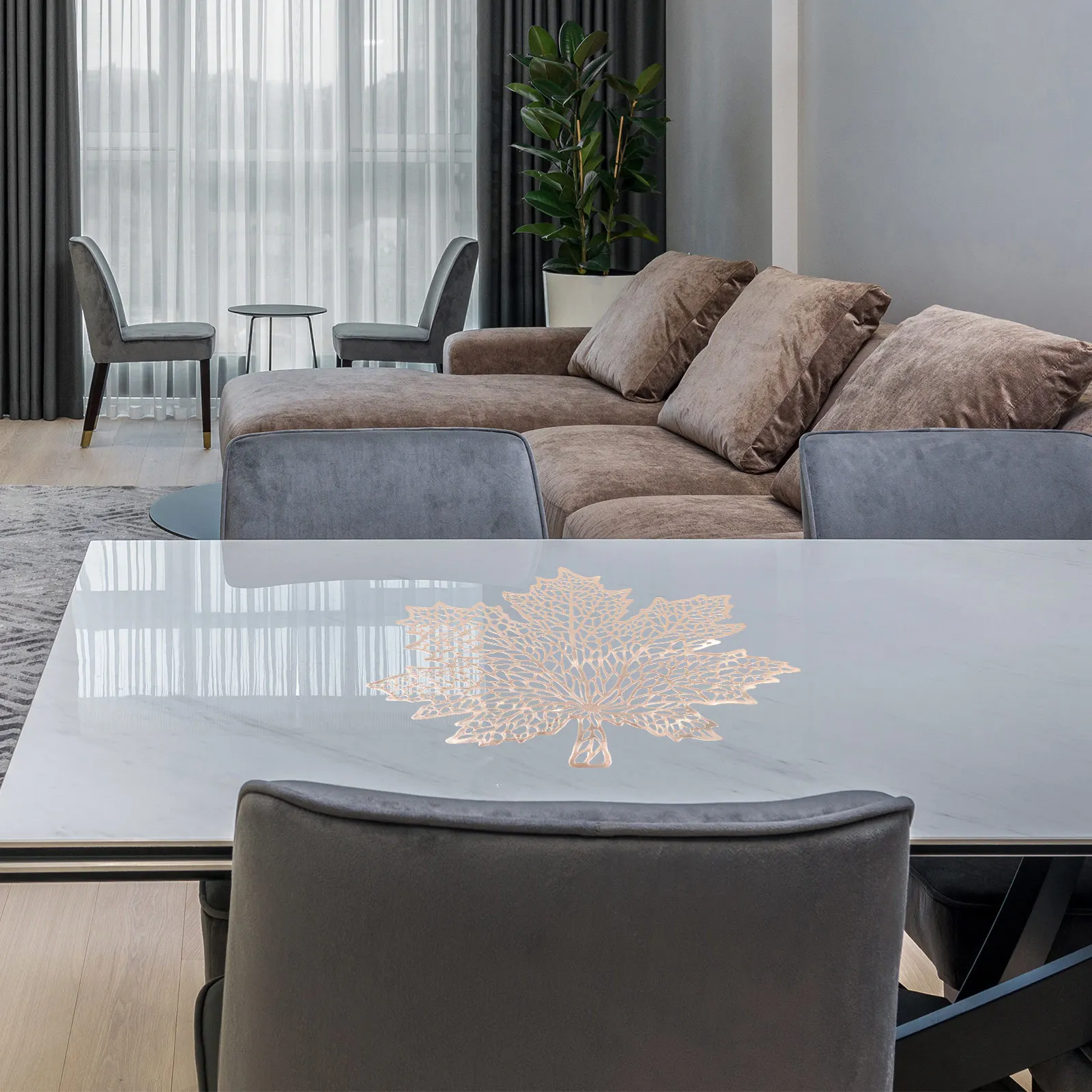 

2Pcs Creative Maple Leaf Table Mats Golden Thanksgiving Placemats Heat Insulation Pads Tabletop Coasters Household Dish Mats