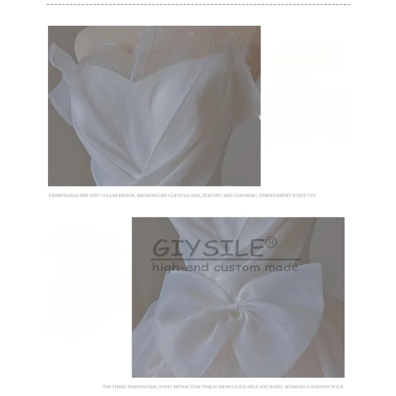 GIYSILE فستان زفاف أبيض فاتح مخصص 2026 موضة جديدة بسيطة مزاجه صديرية دائرية بلا أكمام حزام الظهر فساتين الحفلات