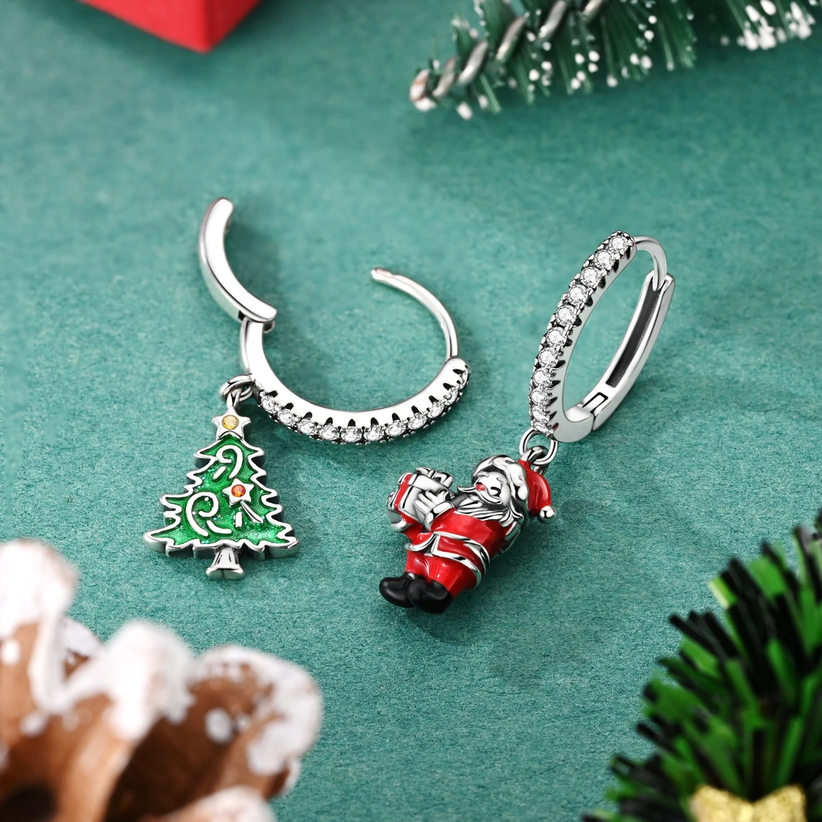 Pendant Earring 925 Sterling Silver Hoop Earring For Woman Christmas Day Santa Claus Tree Gingerbread Socks Gift Jewelry