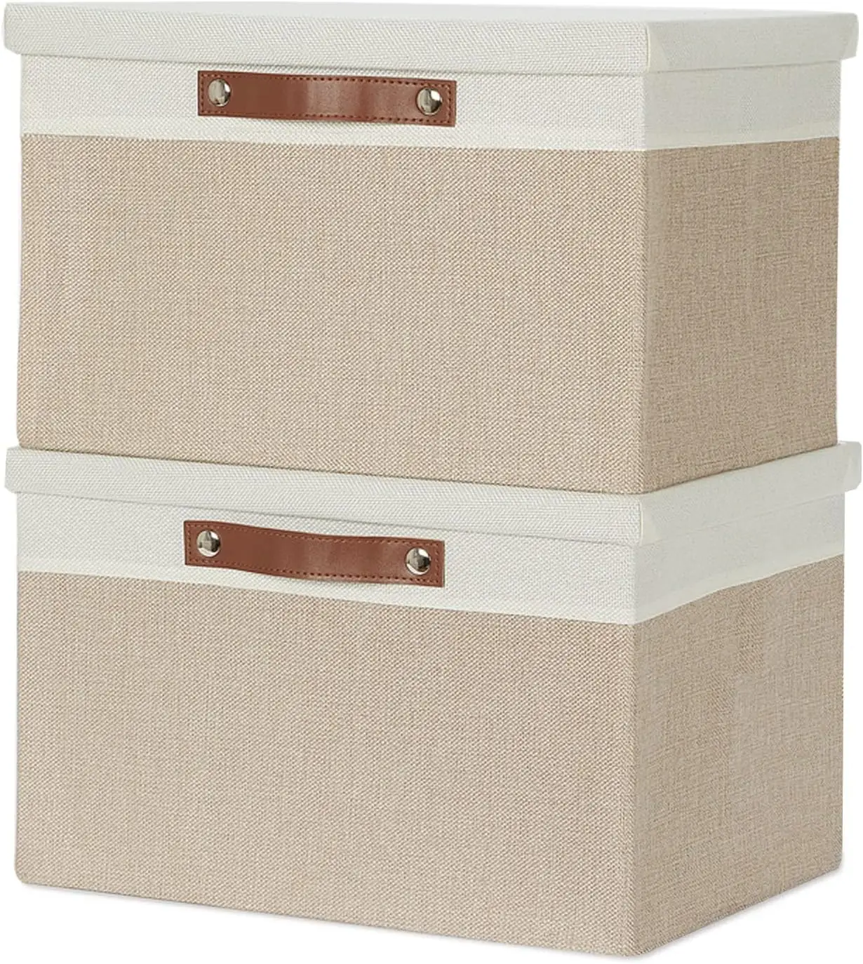 

Foldable Storage Bins with Lids, [2-Pack] Large Storage Baskets with Lid, Fabric Storage Bin for Organizing Home (White & Kha