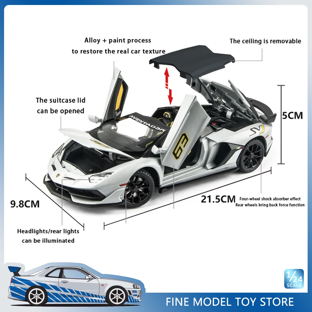 1:24 Lamborghini Eventado SVJ63  Alloy Premium Diecast Vehicle Model True Scale Miniatures Big Boy Toy