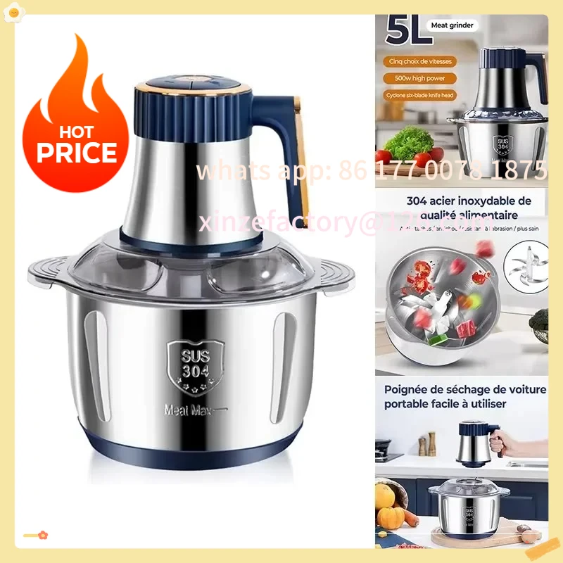 

Customizable 2025Electric Meat Grinders 5L Food Crusher Stainless Steel Multifunctional Vegetable Slicer Processor Chopper Kitch