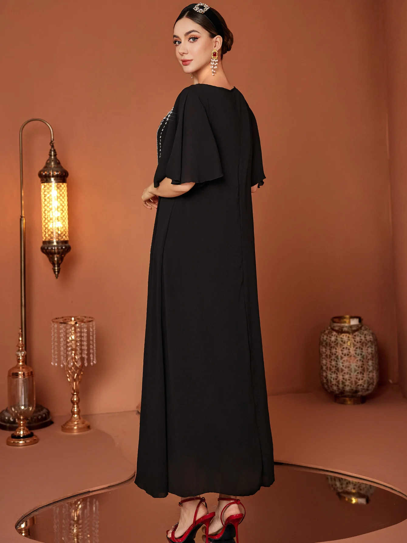 Eid muçulmano vestido feminino abaya bolinhas diamante vestidos longos vestidos largos festa caftan jalabiya ramadan dubai árabe robe 2025