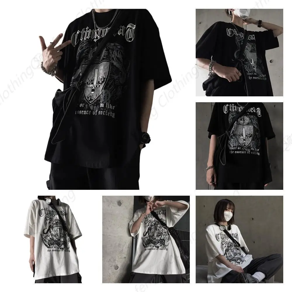 Men Women Dark Academia T Shirt Harajuku Short Sleeve Fairy Punk Cloth Sweatshirt Korean Blouse Loose Top