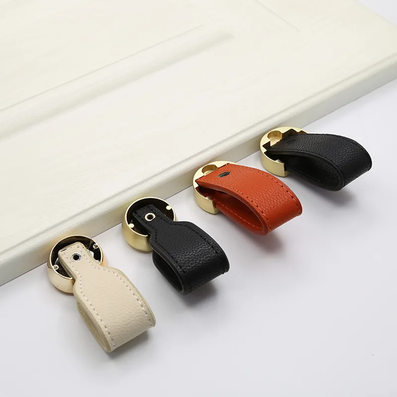 Черная кожаная ручка для ящика, шкафа, двери шкафа, современная мебель для багажа, ручка с одним отверстием, кухонные ручки, ручки и ручки