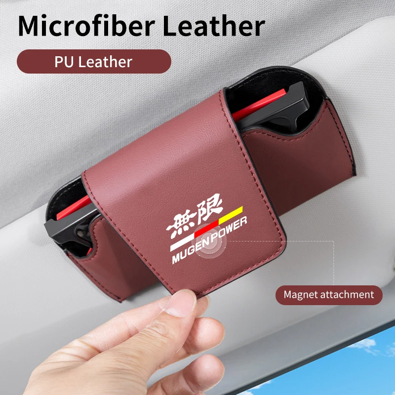 

Universal Car Sun Visor Leather Sunglasses Case Organizer For Honda Mugen Power Civic 5D Accord 8 CRV Hrv Fit Jazz TypeR Shuttle