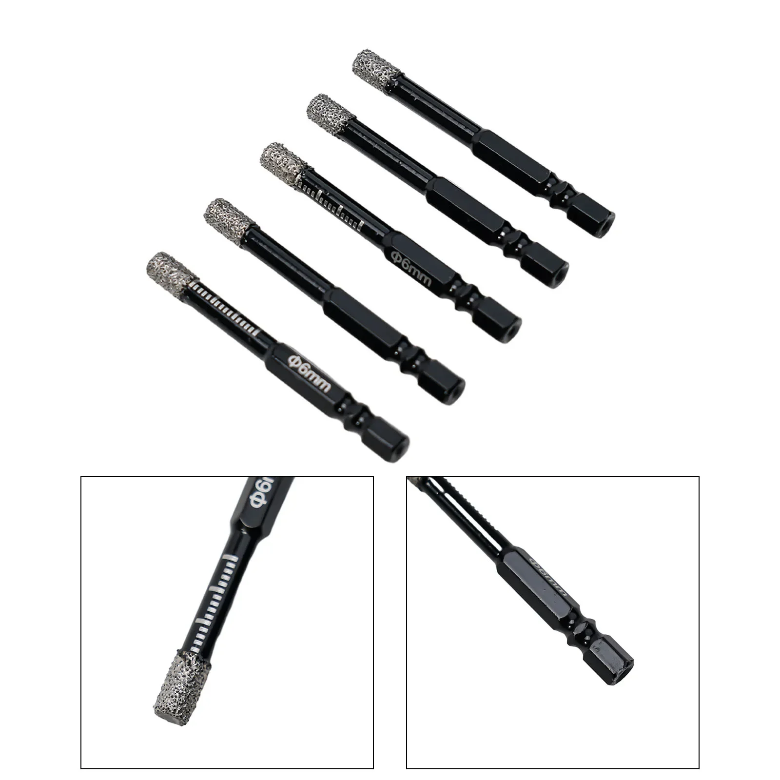 

5pcs Hex Handle Vacuum Brazed Diamond Dry Drill Bits Cutter 6mm 8mm For Concrete Tile Ceramic Glass Hard Plastic