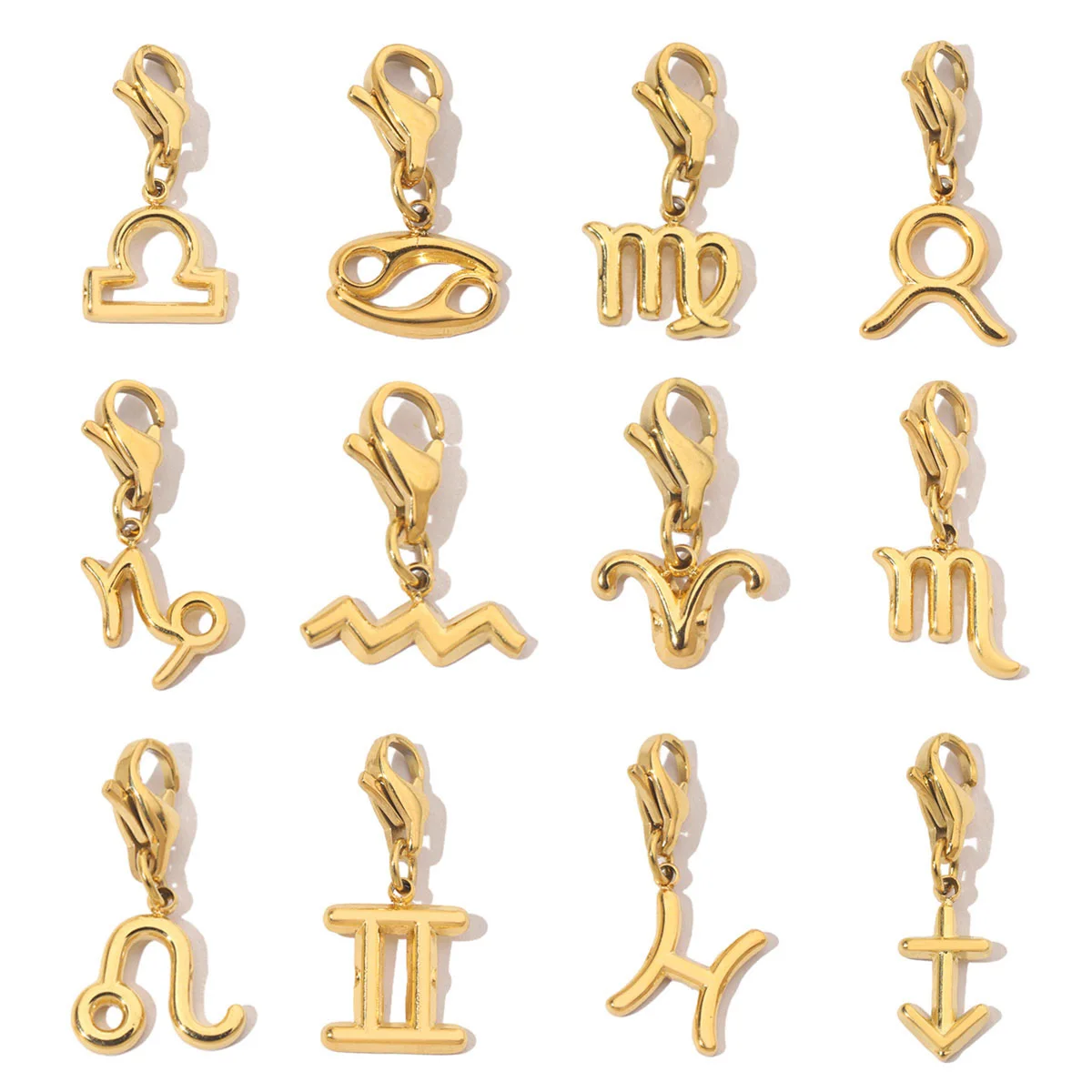 12pcs/Lot Stainless Steel Whole Twelve Zodiac Constellation Lobster Charms Clip on Charm for DIY Jewelry Making Accessories