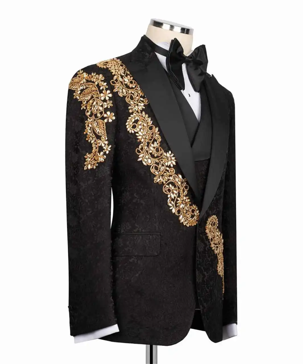 Модные жаккардовые свадебные костюмы, комплект из трех предметов, пиджак, однобортный смокинг для жениха, выпускной, на заказ, traje de hombre