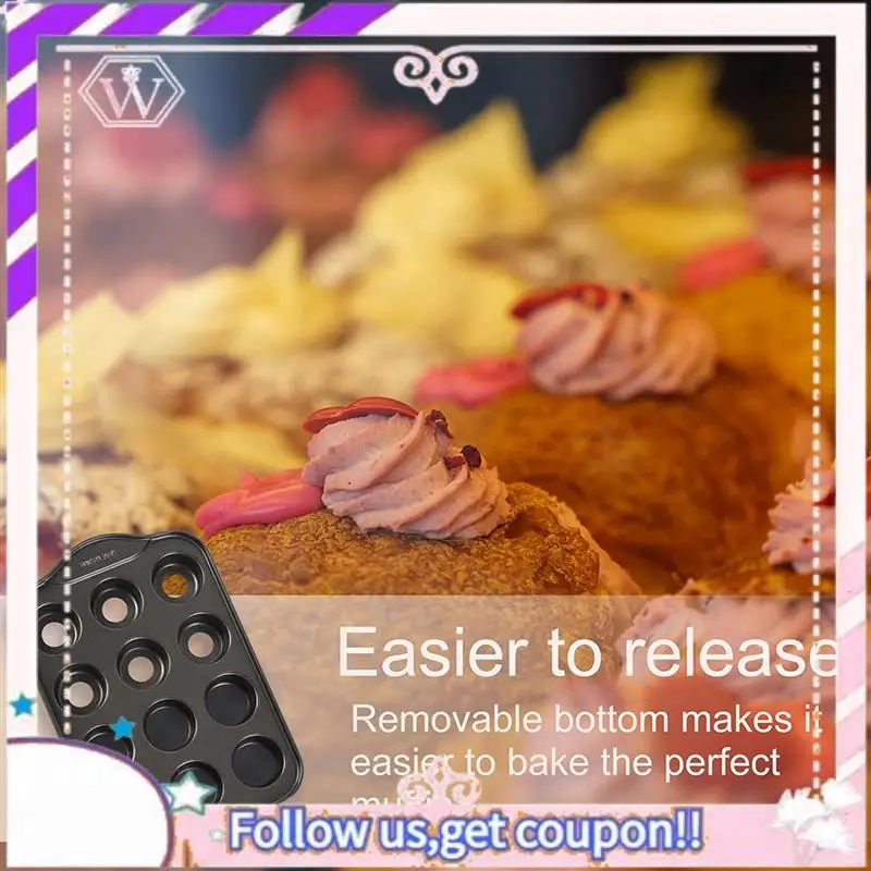 

Premium 2 Pack Mini Muffin Cheesecake Pan With Removable Bottom, 12 Cavity Nonstick Cupcake Pan