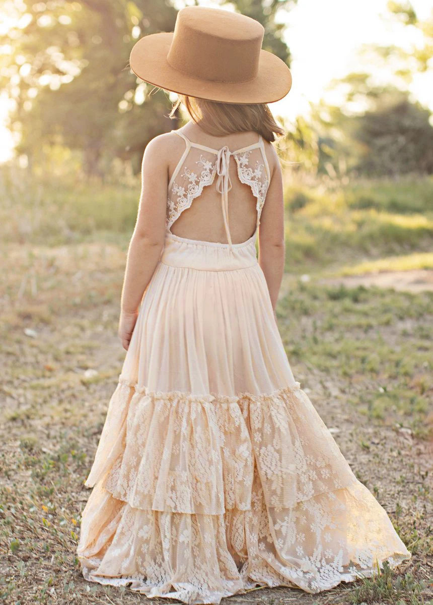 Princess Girls Lace Cotton Long Dresses Baby Kids Flower Girl Wedding Birthday Party Vestidos Children Clothing For 3-15 Years