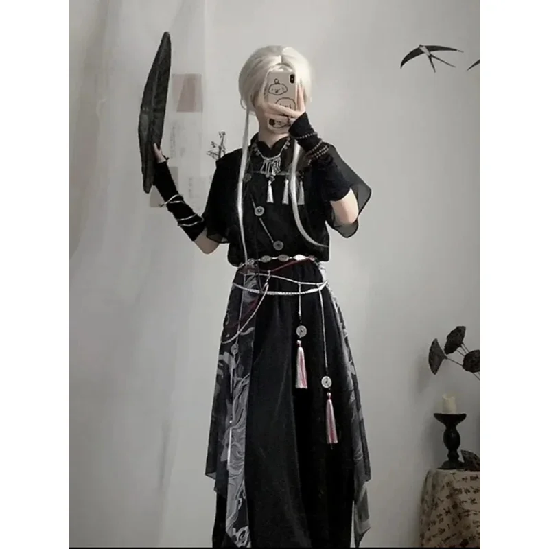 National Style Antiquities Cosplay Suit with Suspenders T-shirt Lantern Pants - Dress And Adornment yj4k