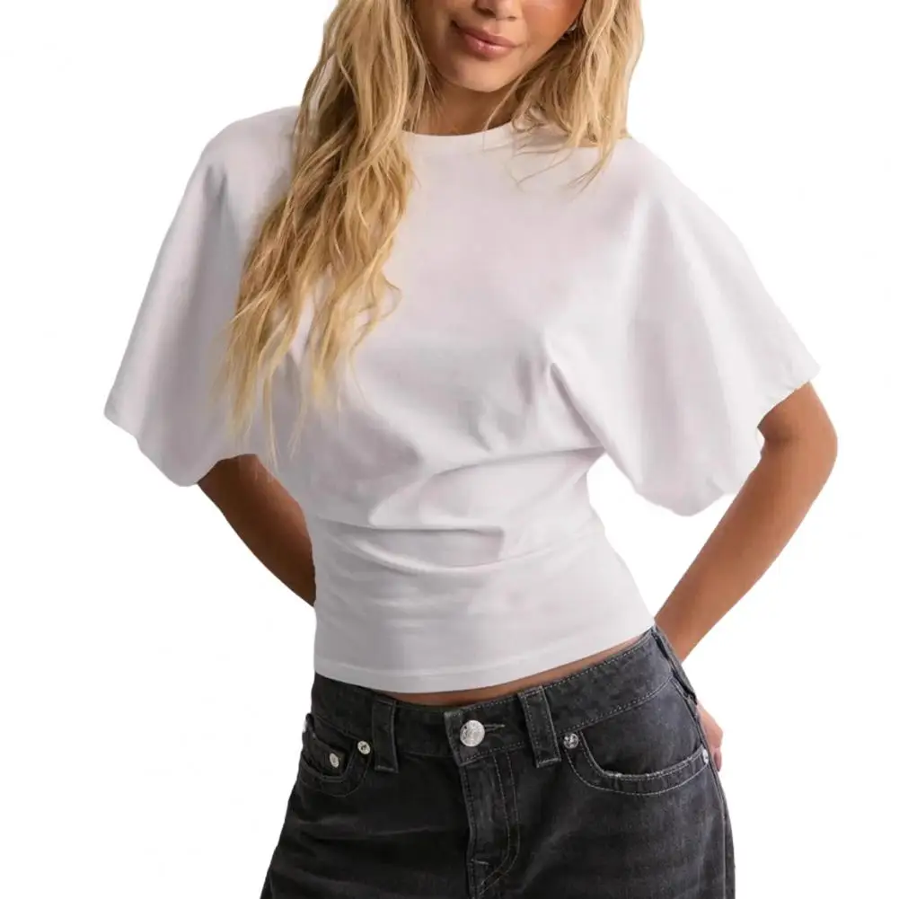 

Casual Tee Shirt Stylish Women's Solid Color T-shirt Collection Breathable Round Neck Tee Raglan Sleeve Top for Work for Women