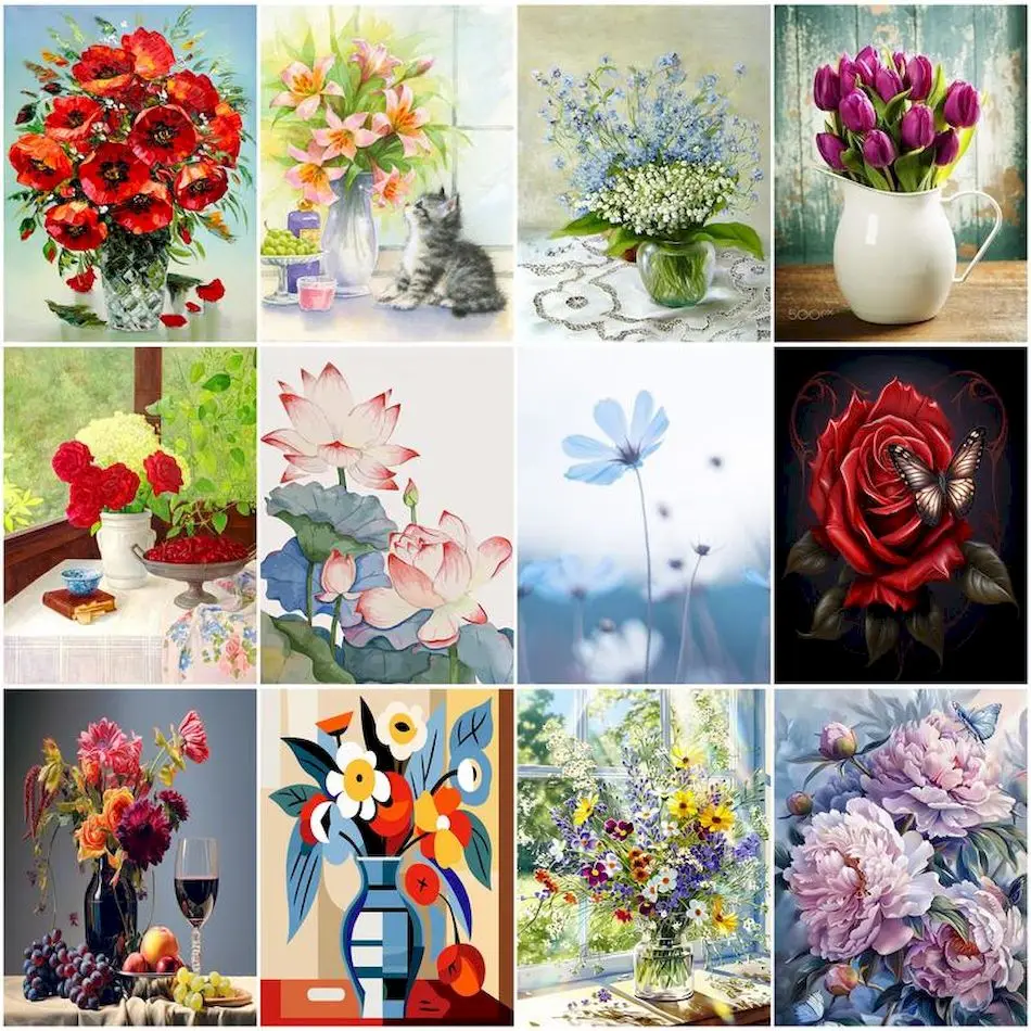 

RUOPOTY Paint By Numbers Picture Drawing Flowers Paintings On Number Adult Coloring Acrylic Paints Canvas Painting Art Supplies