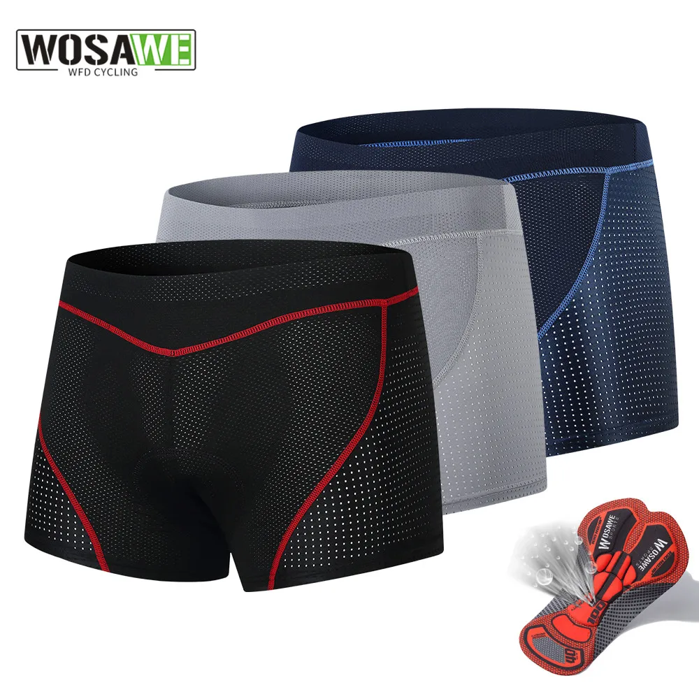 WOSAWE Cycling Underwear 5D Breathable Padded Gel Bike Shorts Men MTB Anti Slip Leg Grips Riding Cycling Shorts