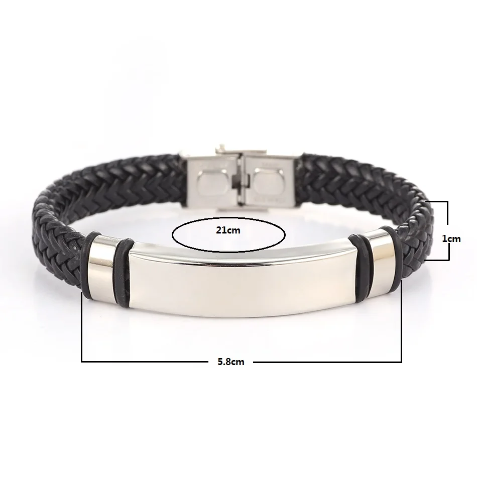 Match-Right Men\'s Leather Bracelets Metal Bracelet Cuff for Men Stainless Steel Bracelets Smooth Bangles Men\'s Wristband BR012