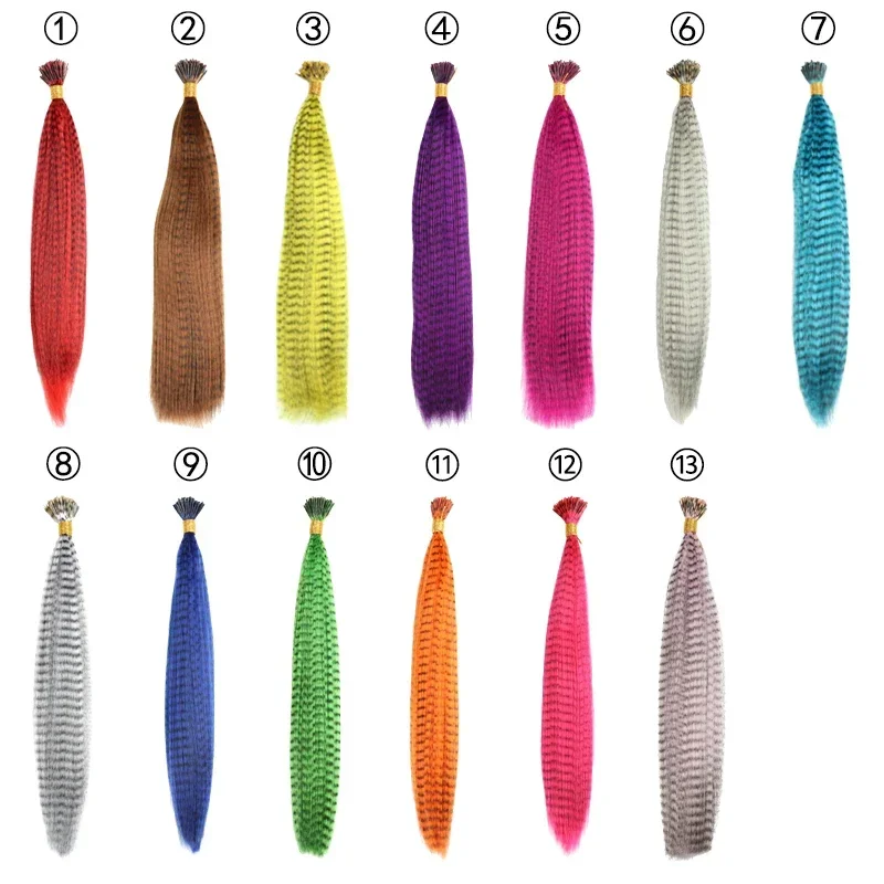 10pcs/set Colorful Charming Grizzly Feathers Hair Extensions Long Straight Hairdressing Supplies Hair Rings Links Tools