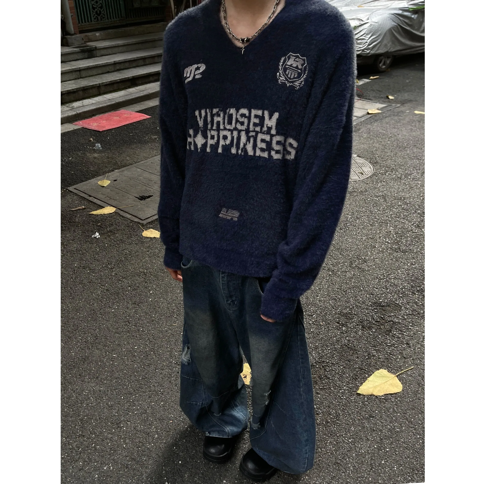 

American Retro Knitted Sweater Men's Loose Casual Sle Autumn Winter New Arrival Comfortable Soft Polyester Fiber V-Ne Lon...