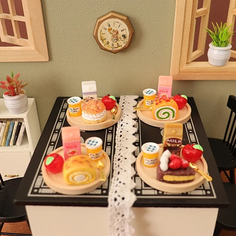 1/12 Poppenhuis Simulatie Cake Jam Drinkbak Set Poppenhuis Mini Voedsel Dessert Ornament Poppenhuis Decoratie Accessoires