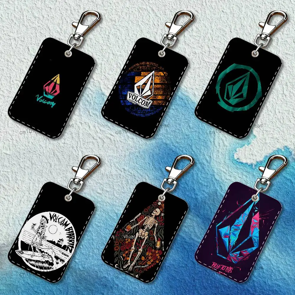 

Fashion V-Volcom Sport Rectangle Access Card Case Leather Card Holder Keychain Key Ring Transportation Card Case