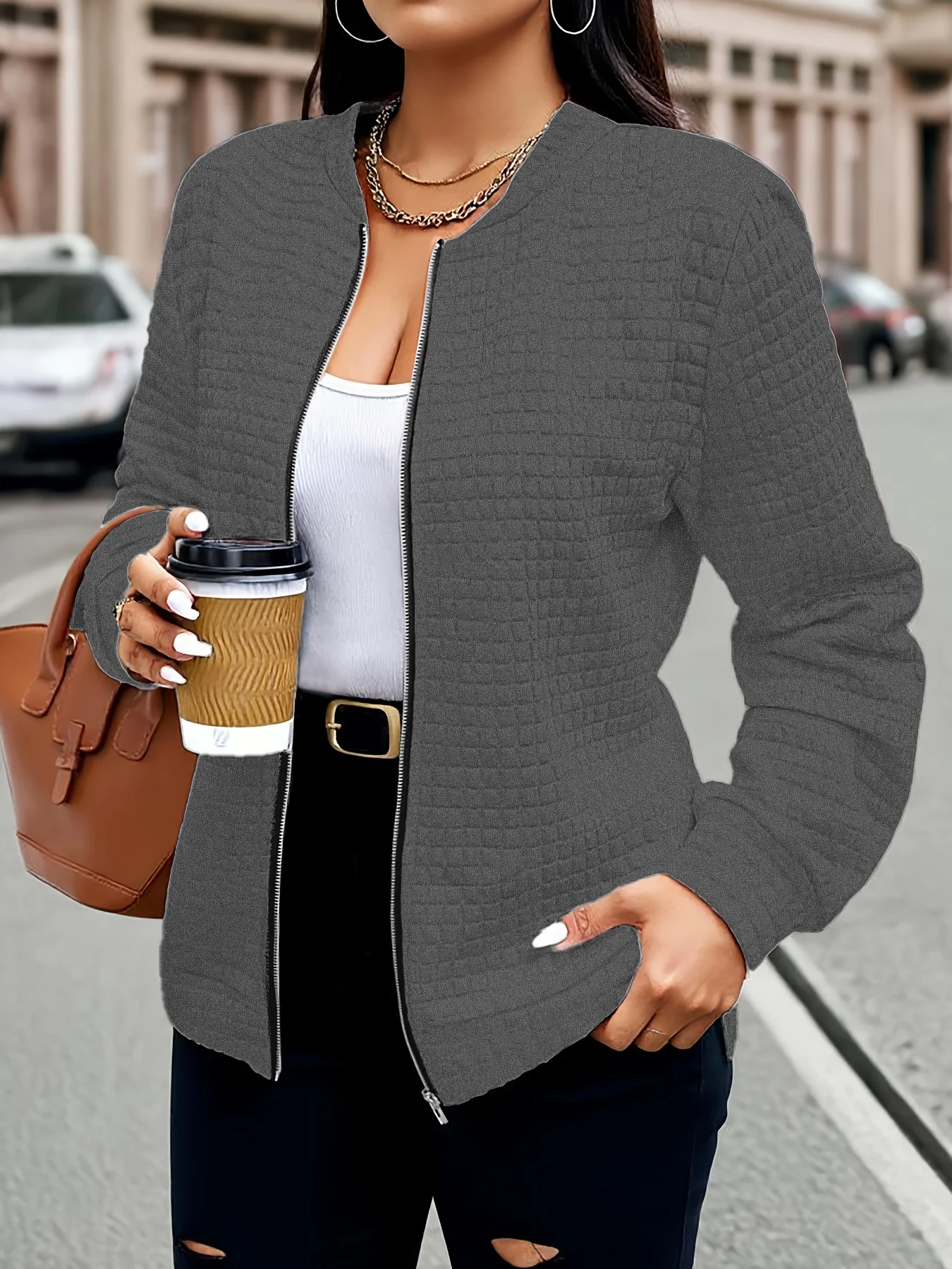 Damen-Steppjacke in Übergröße mit Reißverschluss, stilvolle Freizeitjacke für ganzjährigen Komfort – Detail 10