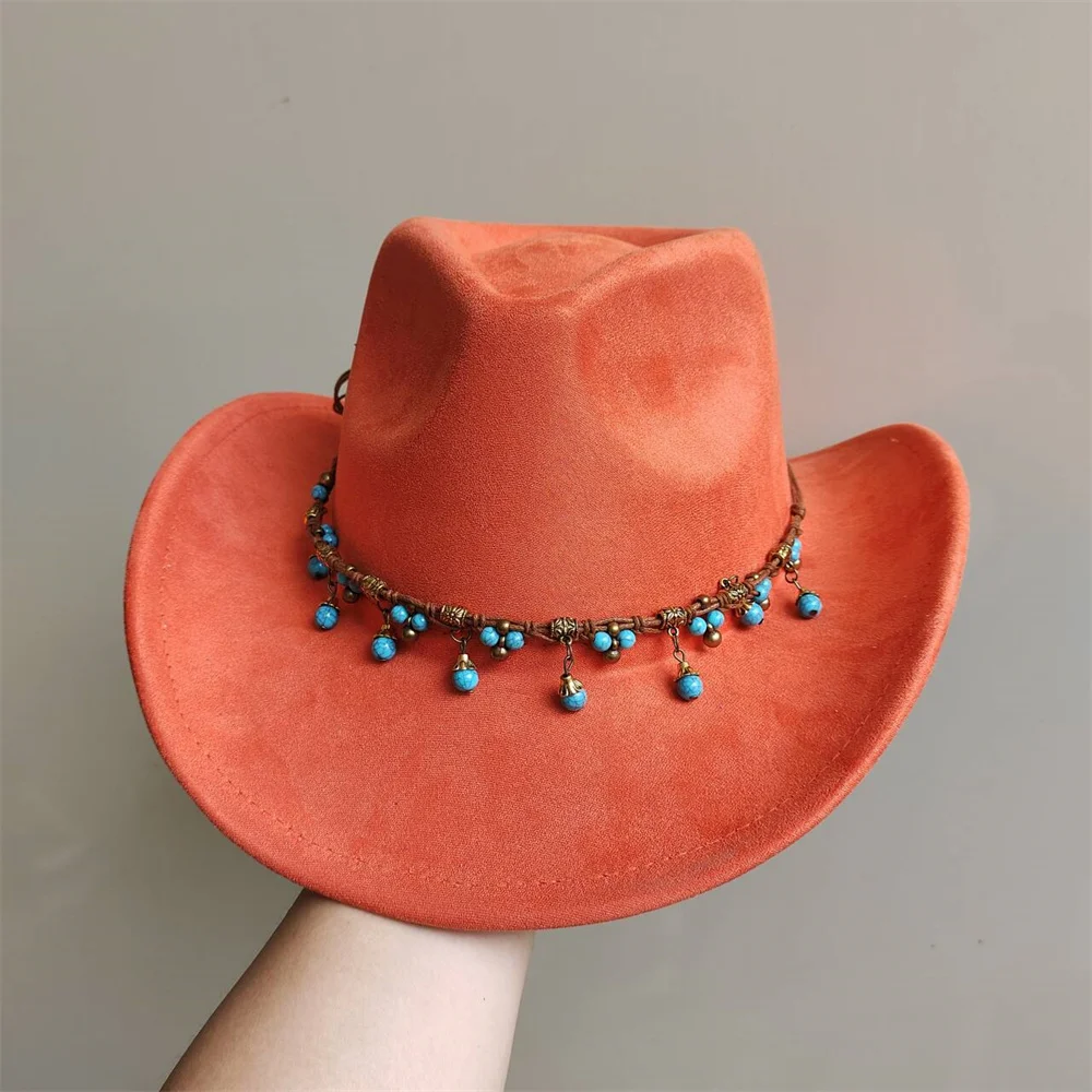 Nowy niebieski zamszowy kapelusz 7.5CM Western Cowboy Damski kapelusz Fedora Męski kościelny kapelusz jazzowy Moda Podróż Impreza Kapelusz Denim 2024