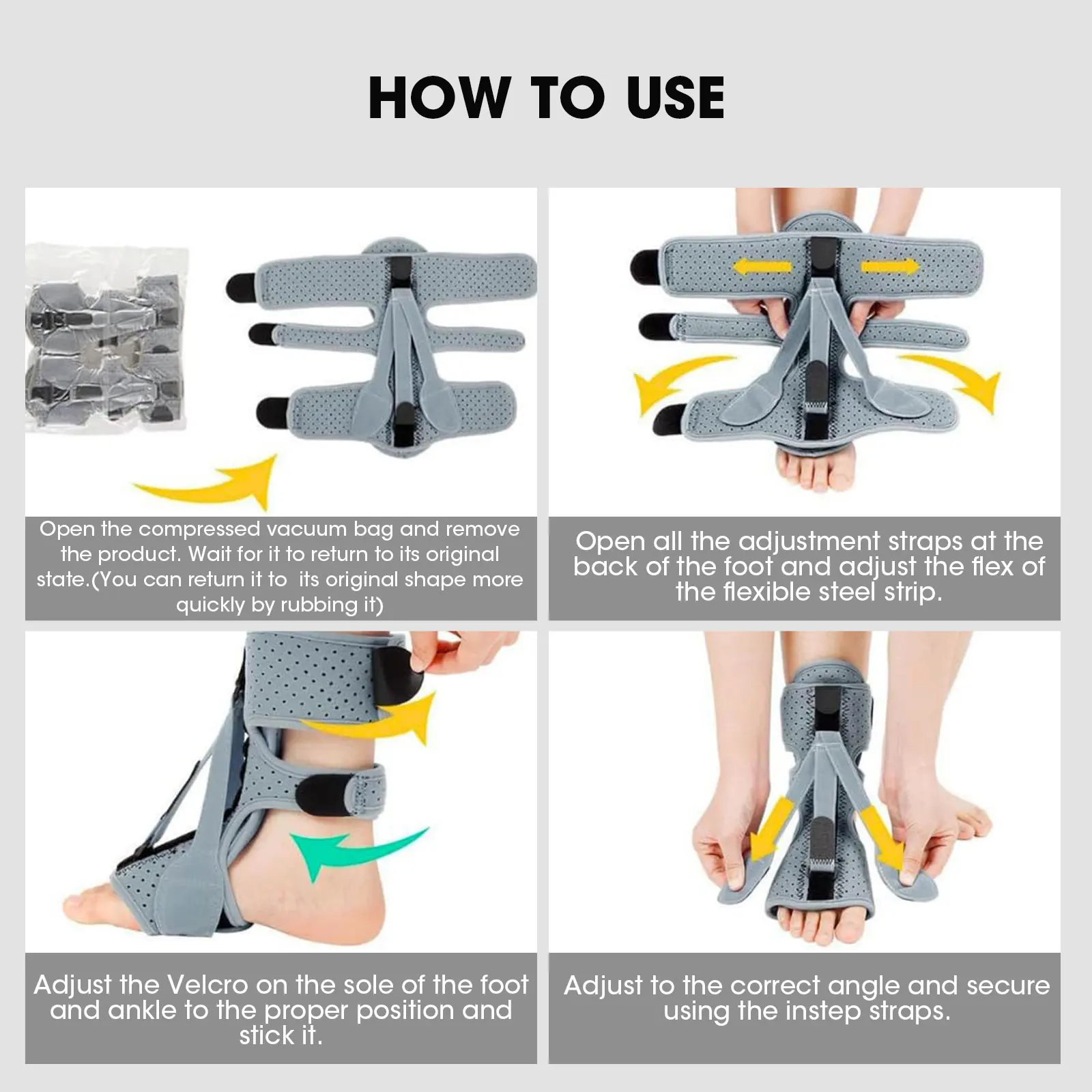 Plantar Fasciitis Night Splint Adjustable Foot Drop Orthotic Brace Breathable Night Splint with Massage Ball for Easing Pains