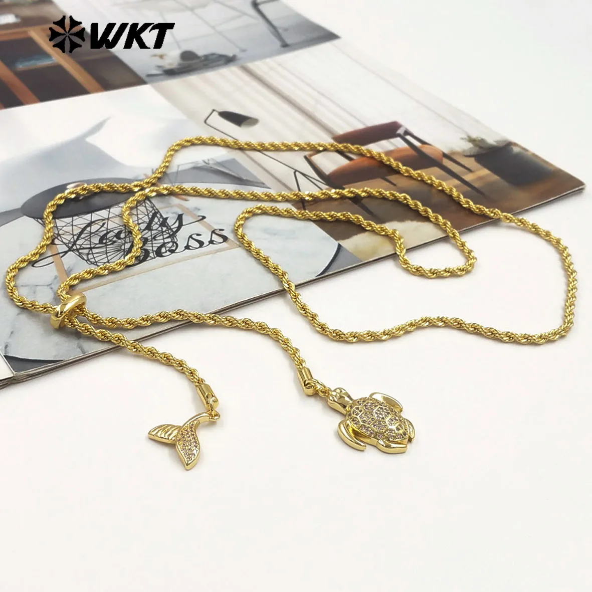 WT-JFN51 Lovely Zircon Paved Jellyfish And Turtle Small Charms Can Be Adjustable Collarbone Chain Necklace Women Accessory