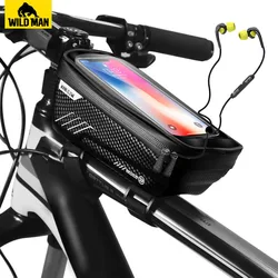 WILD MAN Bicycle Bags Rainproof Bike Handlebar Bag Mtb Frame Bag 6.2inch Mobile Phone Case Cycling Top Tube Bag Accessories