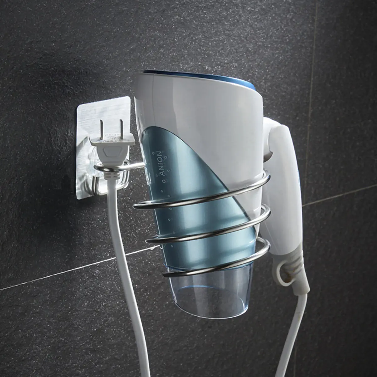 

Настенный держатель для фена (2 шт.), металлическая подставка без сверления для ванной комнаты и туалета, органайзер для хранения фена