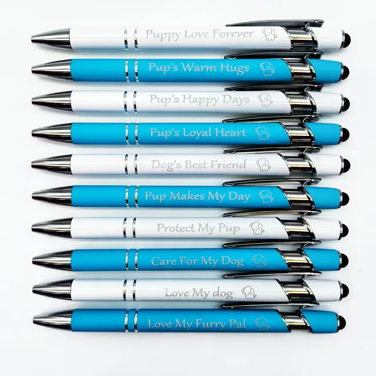 

8pcs/16pcs protective puppy phrase engraving note recording puppy theme retractable ballpoint pen daily office stationery