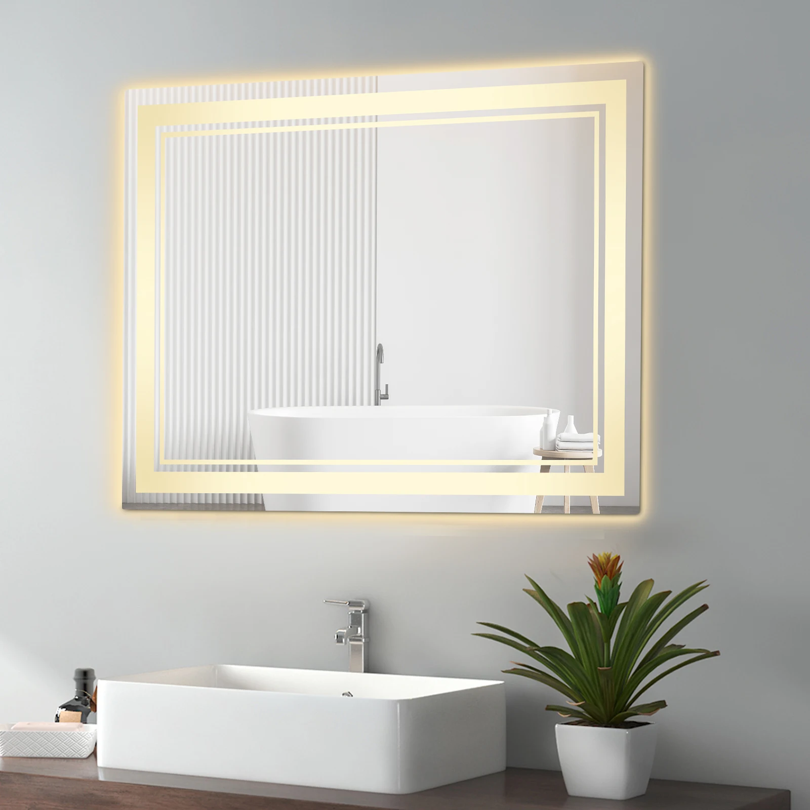 LED-Badezimmerspiegel mit Touch-Schalter, dimmbare LED-3-Lichtfarbe, horizontale/vertikale Halterung