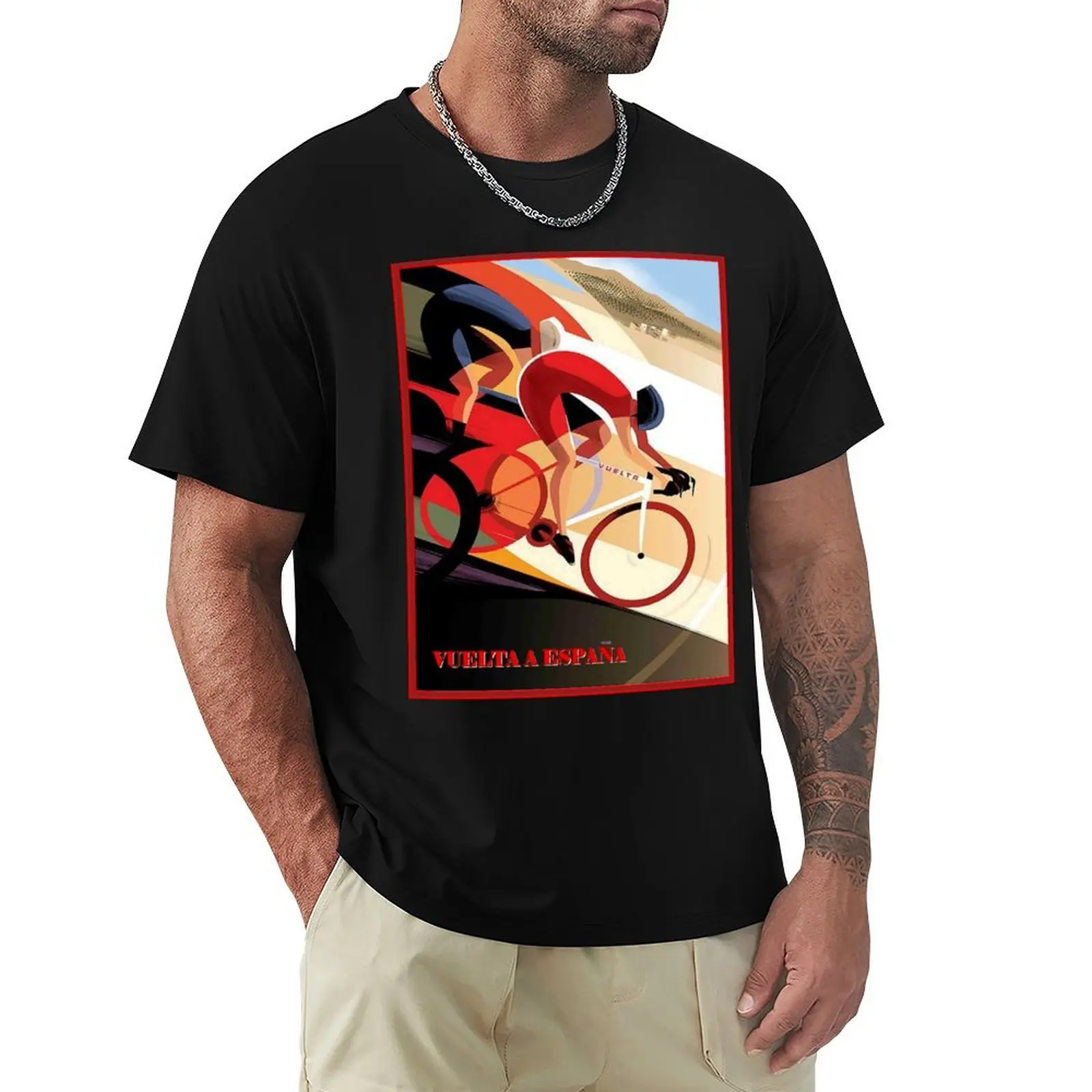 VUELTA A ESPANA : Abstract Bicycle Racing Print T-Shirt Casual Fashion Short Sleeve Cotton T-Shirt