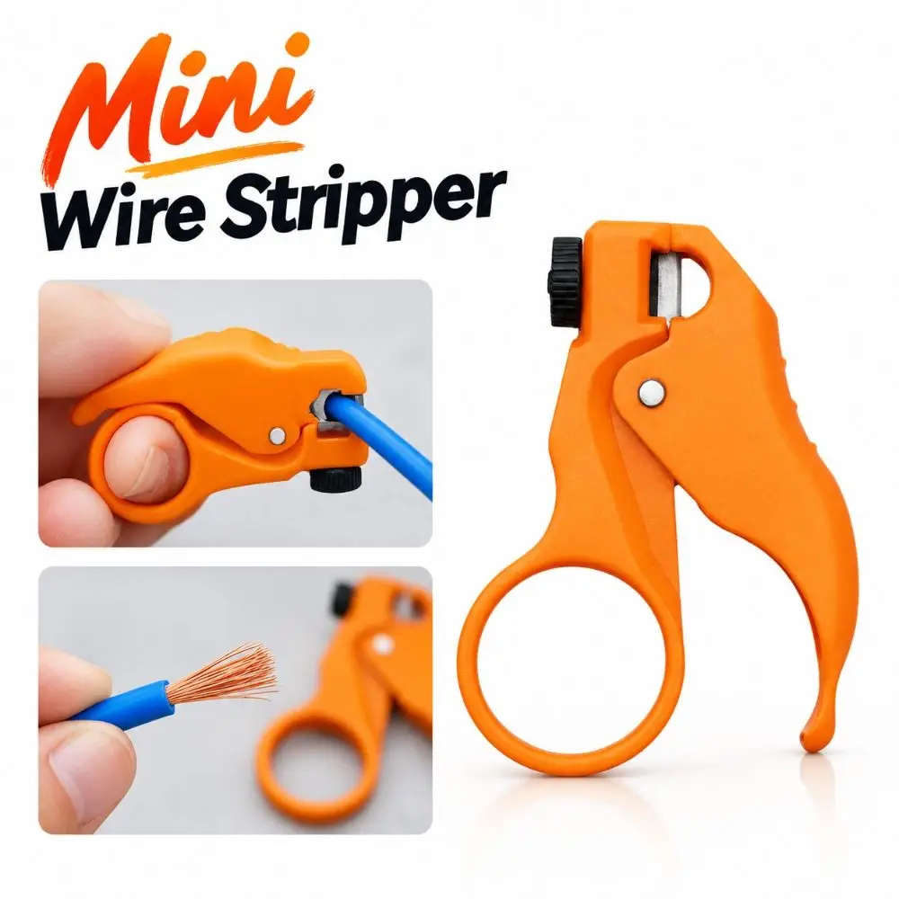 One-Handed Mini Wire Stripper Ring Finger Grip Spring Assisted Cable Stripper Crimper Pliers for Cat5e-Cat8 Network Cable