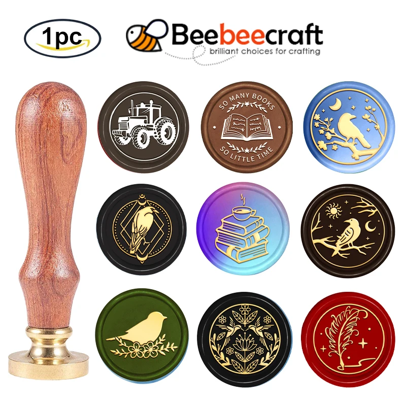 1PC Wax Seal Stamp Tractor Sealing Wax Stamps 30mm Retro Vintage Removable Brass Stamp Head with Wood Handle