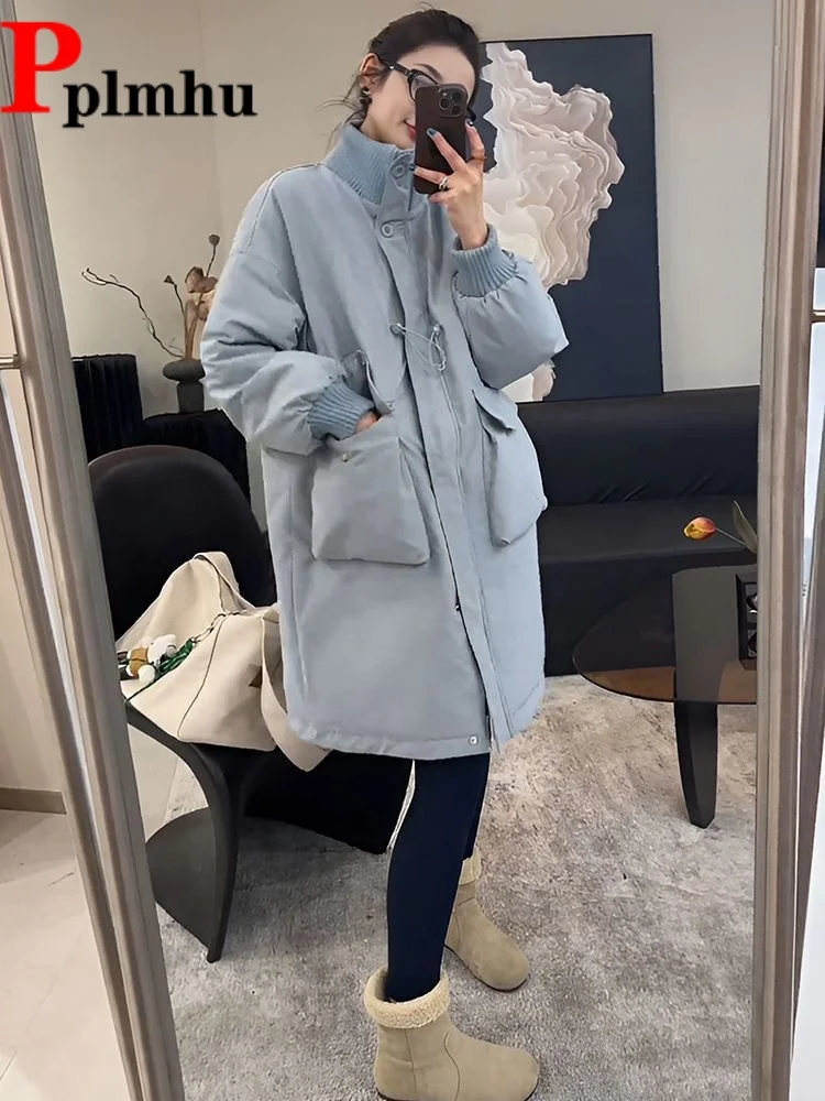 

Мешковатые куртки оверсайз с воротником-стойкой, женские повседневные утолщенные теплые куртки Chaquetas, новая мода, свободные куртки средней длины Casaco