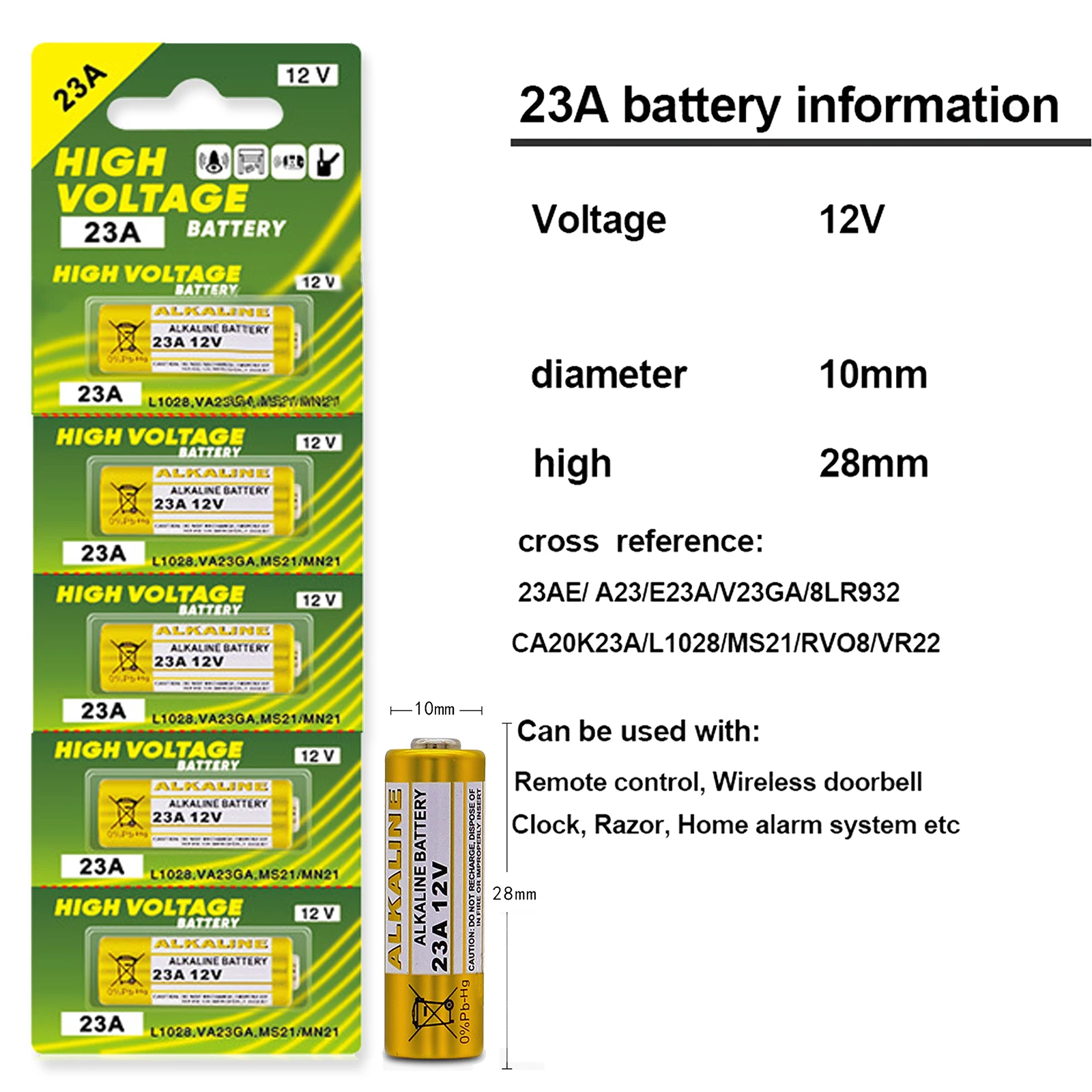 5Pcs/10Pcs 12V Alkaline Battery 23A For Remote Control Doorbell Walkman Durable Dry Cell 23A A23 CR123A RCR23A MN21 23GA GP23A