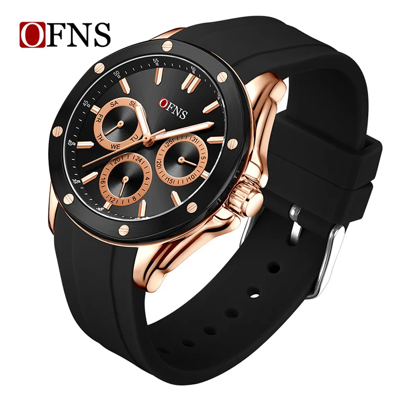 OFNS2025 New Quartz Watch for Weekends, 24H Three Eye Six Needle Waterproof Night Light Business Men's and Women's Watches